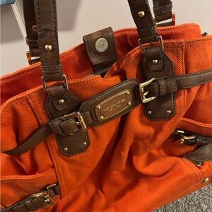 Michael Kors Orange and Brown Tote Bag with Leather Accents